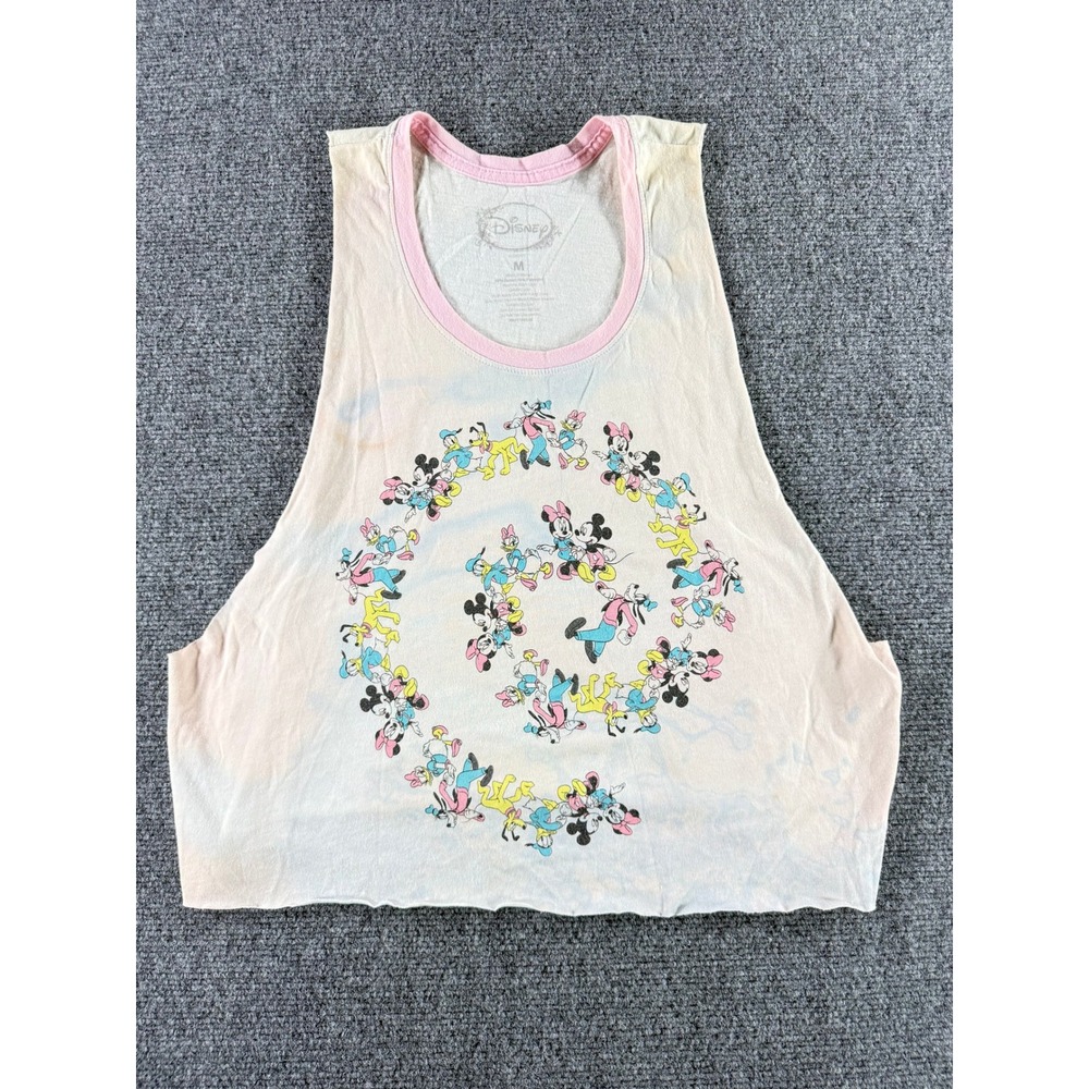Disney Mickey Minnie Donald Goofy Spiral Graphic Muscle Tank Top Crop Pink Med